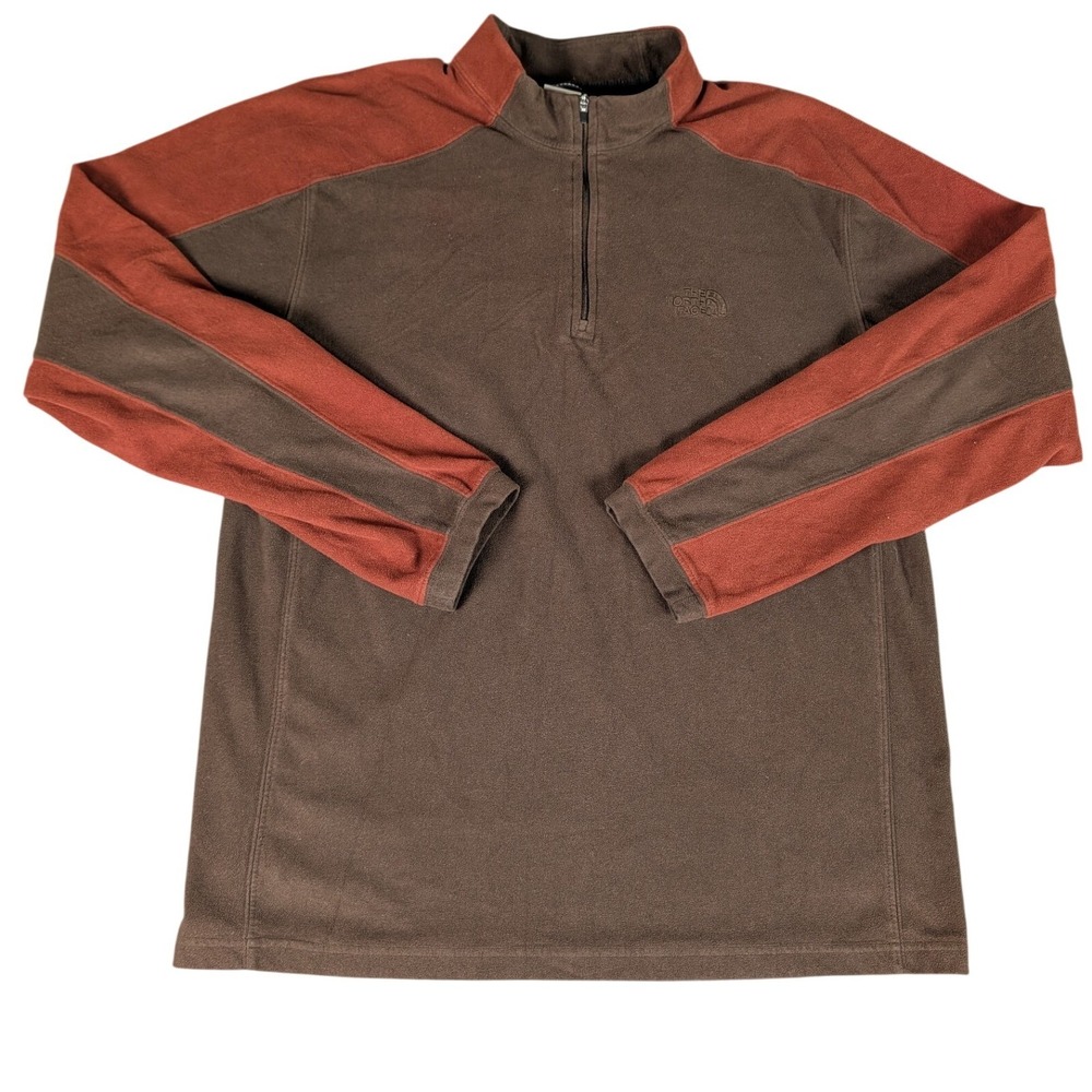 The North Face TKA 100 Fleece Pullover Mens Brown Orange Quarter Zip Mock Neck